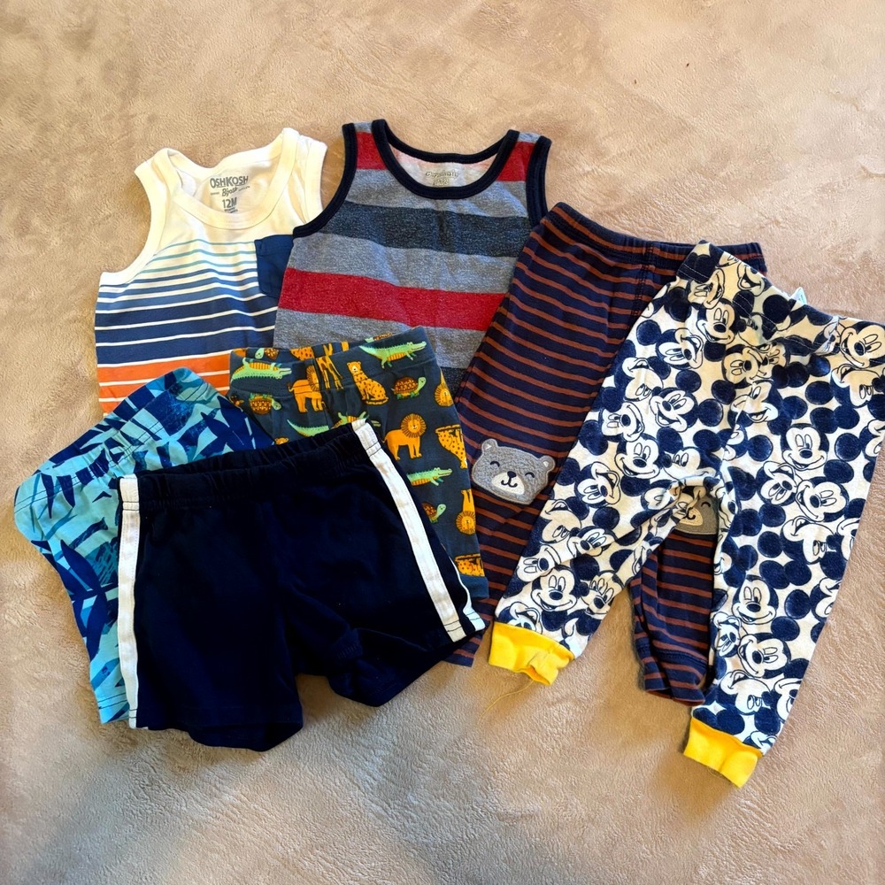 Lot of 7 Toddler Boys Clothes 12M–2T OshKosh, Garanimals, Disney Mickey Summer